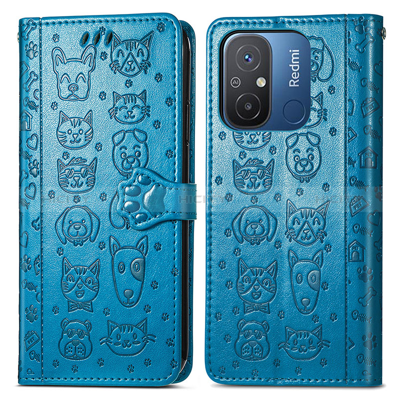 Coque Portefeuille Motif Fantaisie Livre Cuir Etui Clapet S03D pour Xiaomi Redmi 12C 4G Bleu Plus