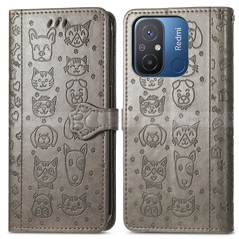 Coque Portefeuille Motif Fantaisie Livre Cuir Etui Clapet S03D pour Xiaomi Redmi 12C 4G Gris Plus