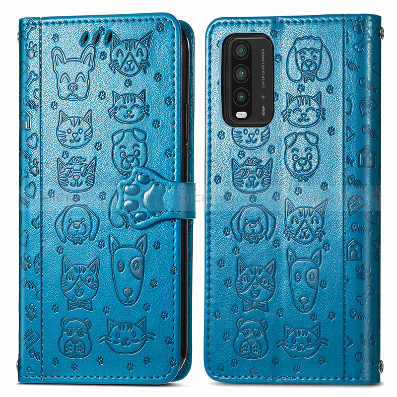 Coque Portefeuille Motif Fantaisie Livre Cuir Etui Clapet S03D pour Xiaomi Redmi 9 Power Bleu Plus