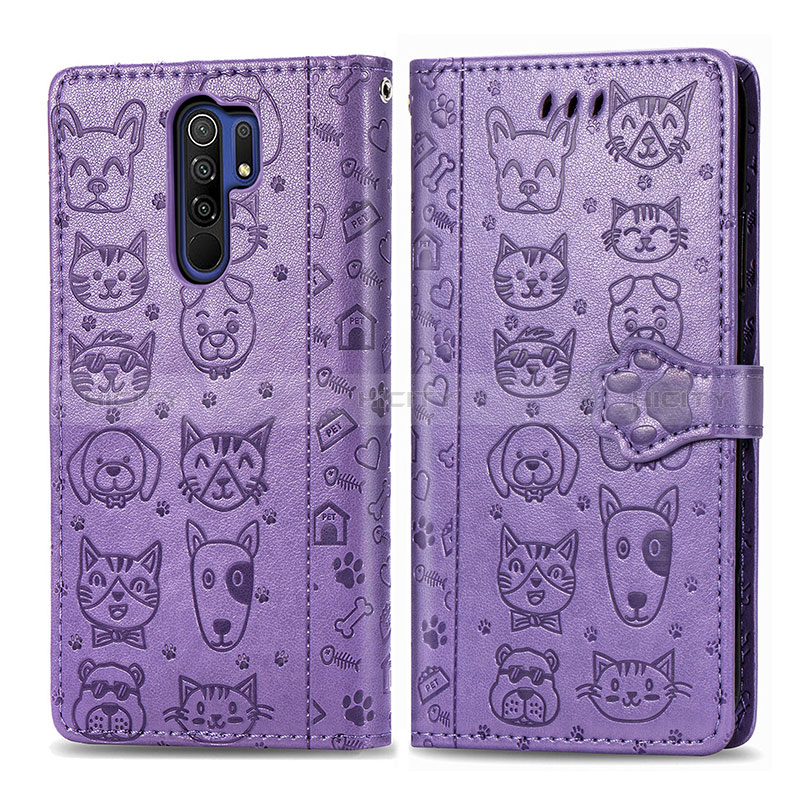 Coque Portefeuille Motif Fantaisie Livre Cuir Etui Clapet S03D pour Xiaomi Redmi 9 Prime India Violet Plus