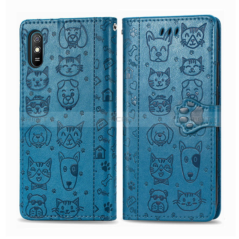 Coque Portefeuille Motif Fantaisie Livre Cuir Etui Clapet S03D pour Xiaomi Redmi 9AT Bleu Plus