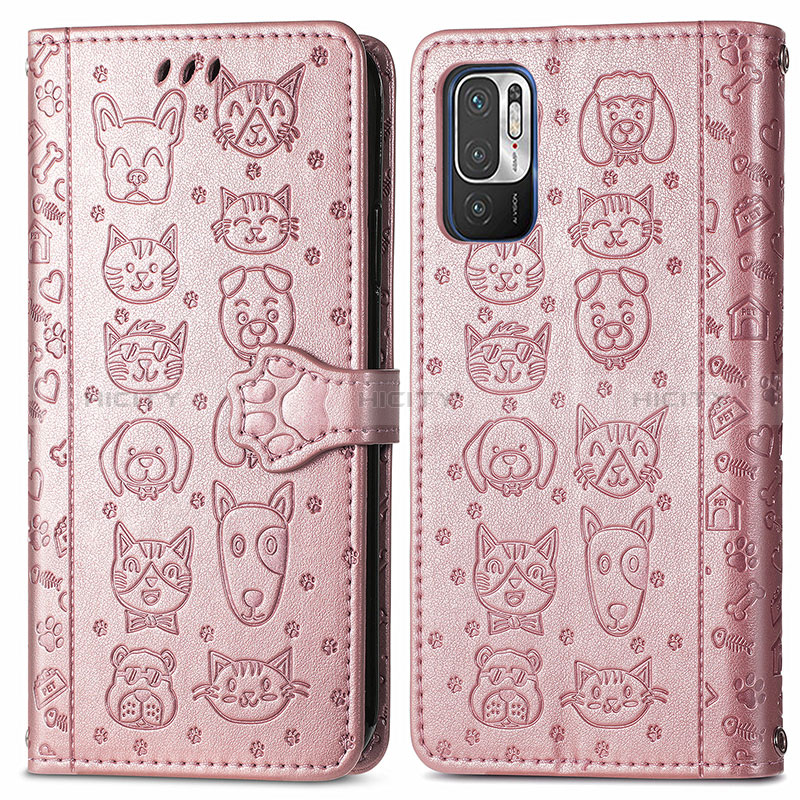 Coque Portefeuille Motif Fantaisie Livre Cuir Etui Clapet S03D pour Xiaomi Redmi Note 10T 5G Or Rose Plus