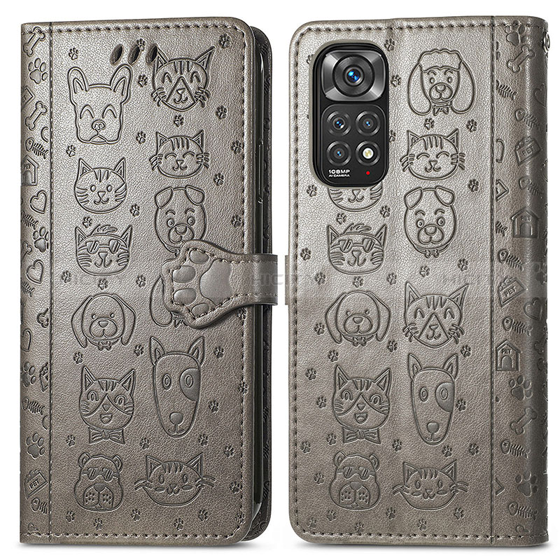 Coque Portefeuille Motif Fantaisie Livre Cuir Etui Clapet S03D pour Xiaomi Redmi Note 11 Pro 4G Gris Plus