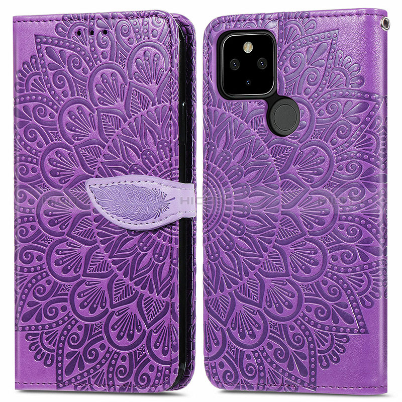 Coque Portefeuille Motif Fantaisie Livre Cuir Etui Clapet S04D pour Google Pixel 5a 5G Violet Plus