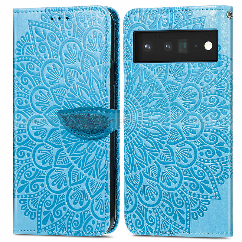 Coque Portefeuille Motif Fantaisie Livre Cuir Etui Clapet S04D pour Google Pixel 6 Pro 5G Bleu Plus