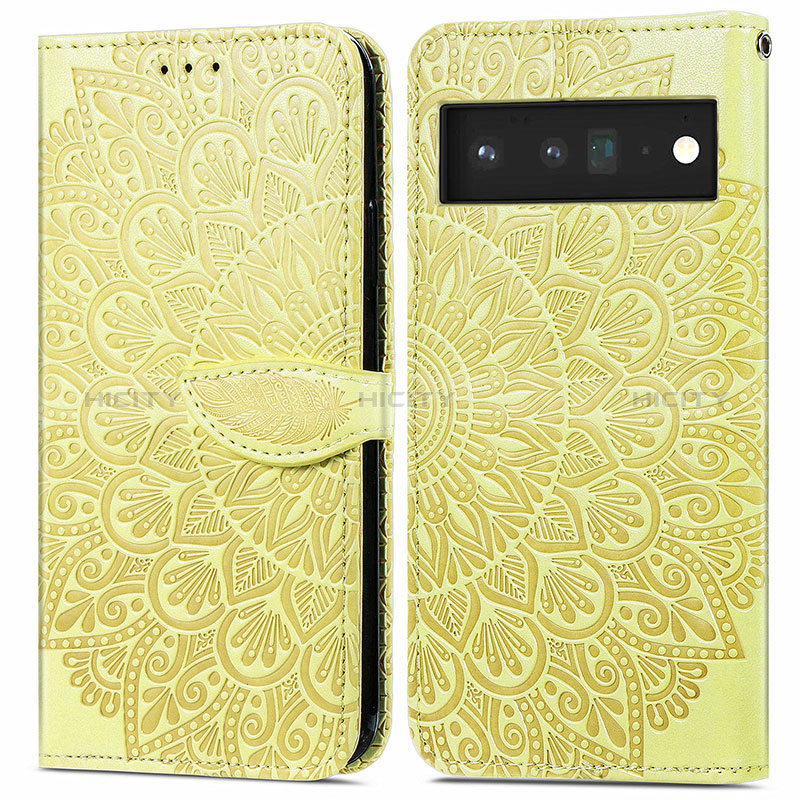 Coque Portefeuille Motif Fantaisie Livre Cuir Etui Clapet S04D pour Google Pixel 6 Pro 5G Jaune Plus