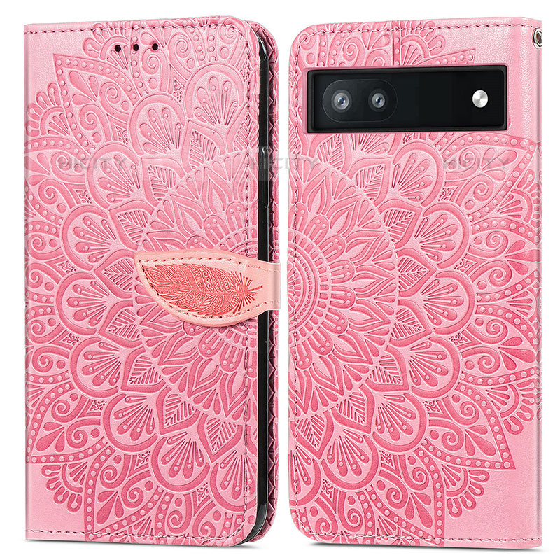 Coque Portefeuille Motif Fantaisie Livre Cuir Etui Clapet S04D pour Google Pixel 6a 5G Or Rose Plus