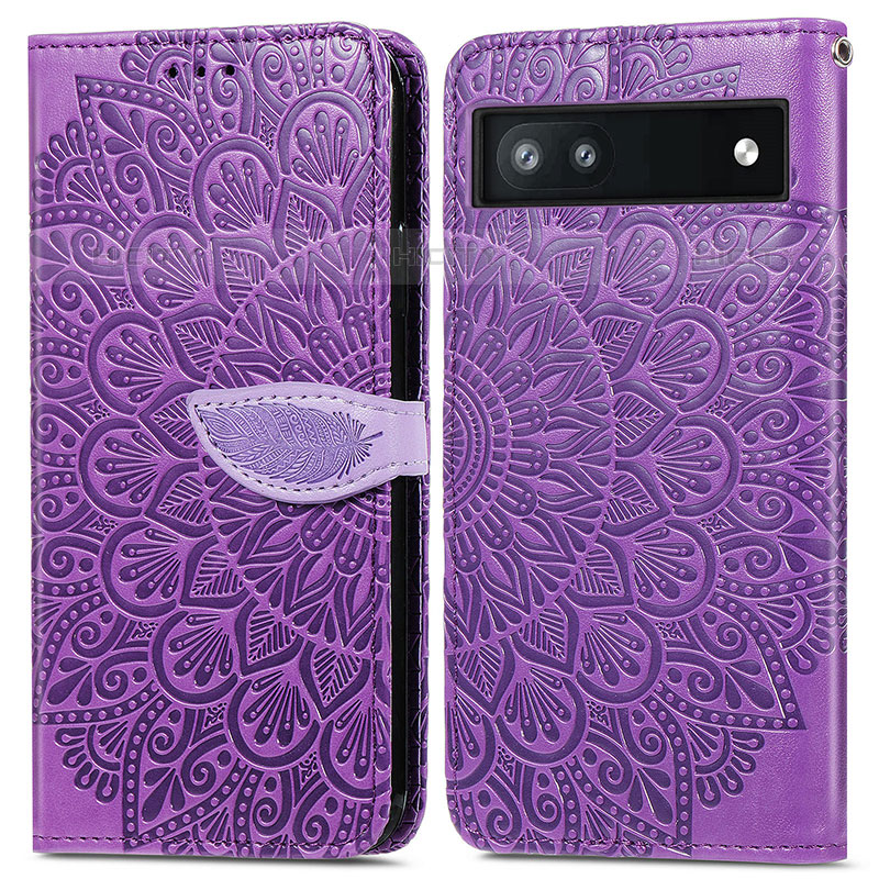 Coque Portefeuille Motif Fantaisie Livre Cuir Etui Clapet S04D pour Google Pixel 6a 5G Violet Plus