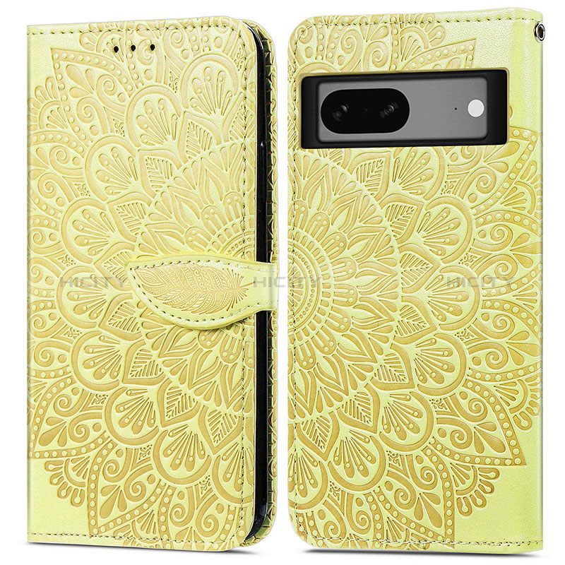 Coque Portefeuille Motif Fantaisie Livre Cuir Etui Clapet S04D pour Google Pixel 7 5G Jaune Plus