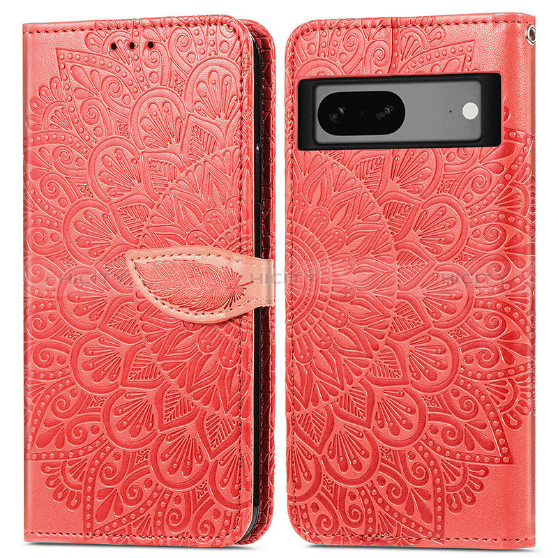 Coque Portefeuille Motif Fantaisie Livre Cuir Etui Clapet S04D pour Google Pixel 7 5G Rouge Plus