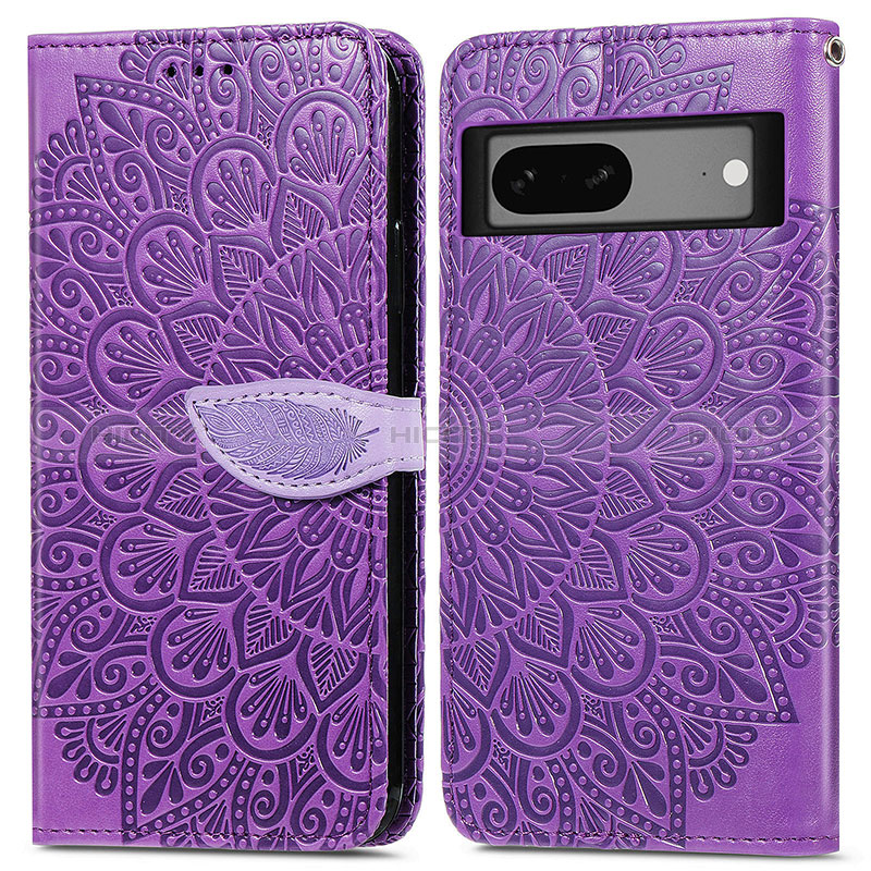 Coque Portefeuille Motif Fantaisie Livre Cuir Etui Clapet S04D pour Google Pixel 7 5G Violet Plus