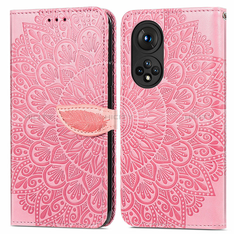 Coque Portefeuille Motif Fantaisie Livre Cuir Etui Clapet S04D pour Huawei Honor 50 5G Or Rose Plus