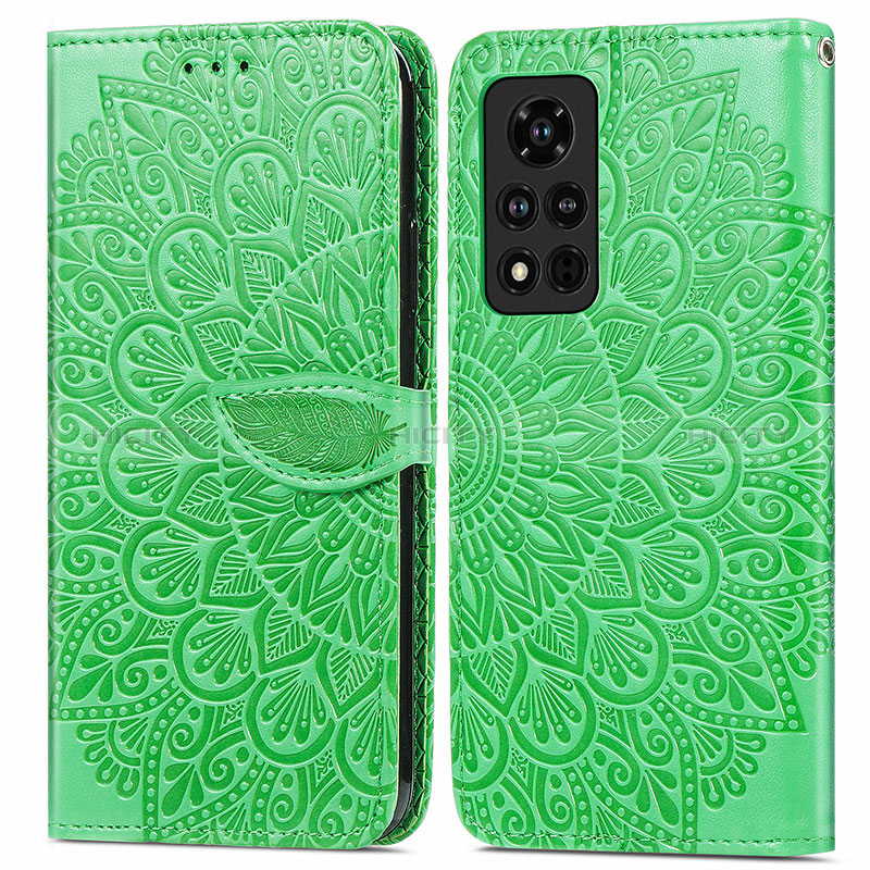 Coque Portefeuille Motif Fantaisie Livre Cuir Etui Clapet S04D pour Huawei Honor V40 5G Vert Plus