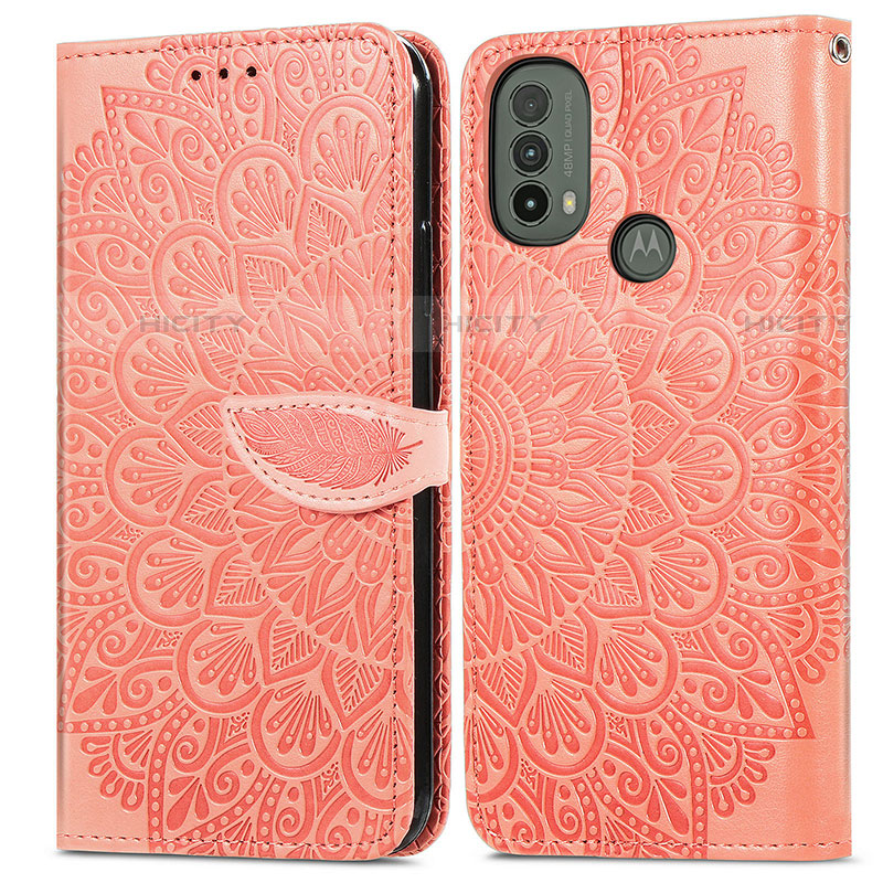 Coque Portefeuille Motif Fantaisie Livre Cuir Etui Clapet S04D pour Motorola Moto E20 Orange Plus