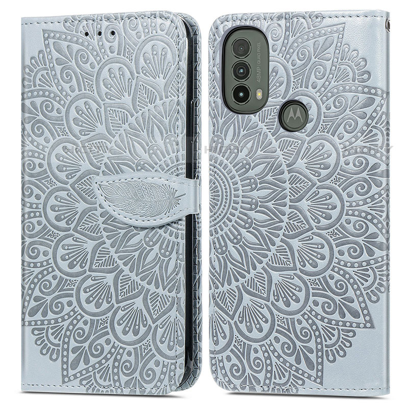 Coque Portefeuille Motif Fantaisie Livre Cuir Etui Clapet S04D pour Motorola Moto E30 Gris Plus