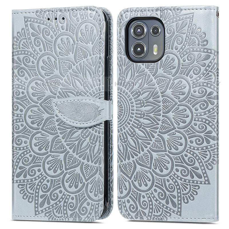 Coque Portefeuille Motif Fantaisie Livre Cuir Etui Clapet S04D pour Motorola Moto Edge 20 Lite 5G Gris Plus