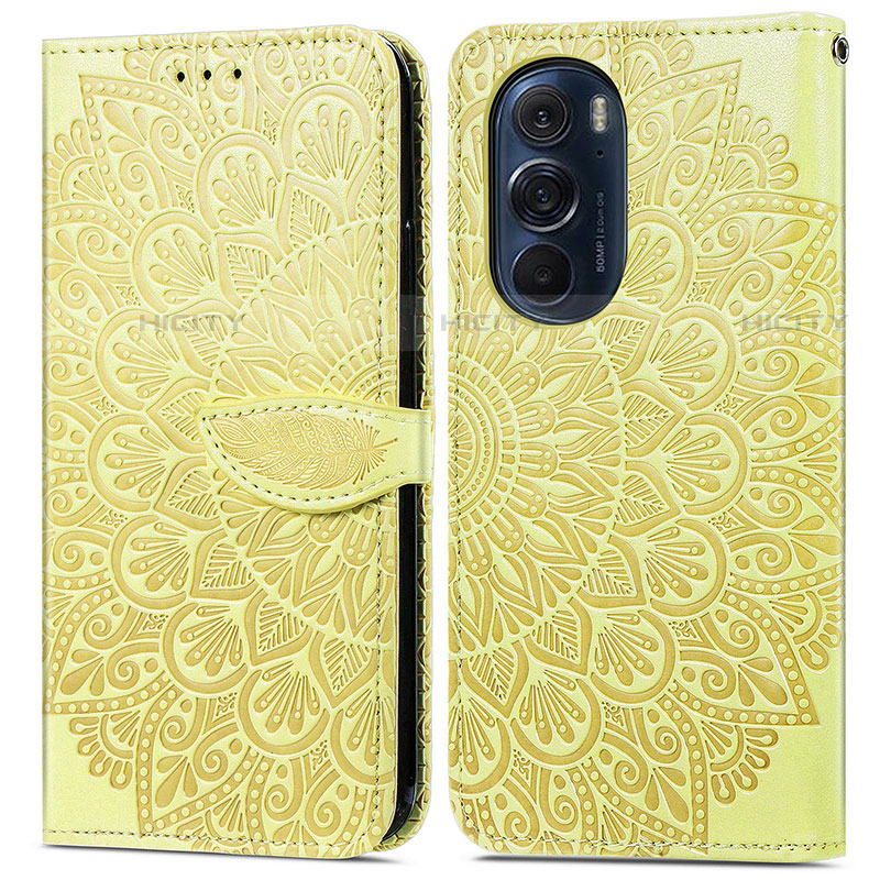 Coque Portefeuille Motif Fantaisie Livre Cuir Etui Clapet S04D pour Motorola Moto Edge Plus (2022) 5G Jaune Plus