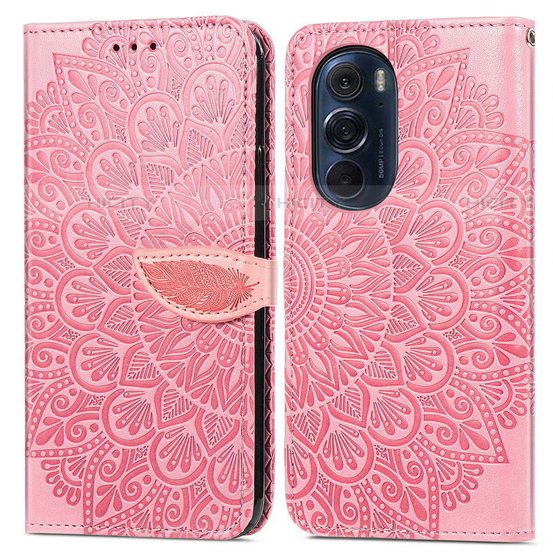 Coque Portefeuille Motif Fantaisie Livre Cuir Etui Clapet S04D pour Motorola Moto Edge Plus (2022) 5G Or Rose Plus