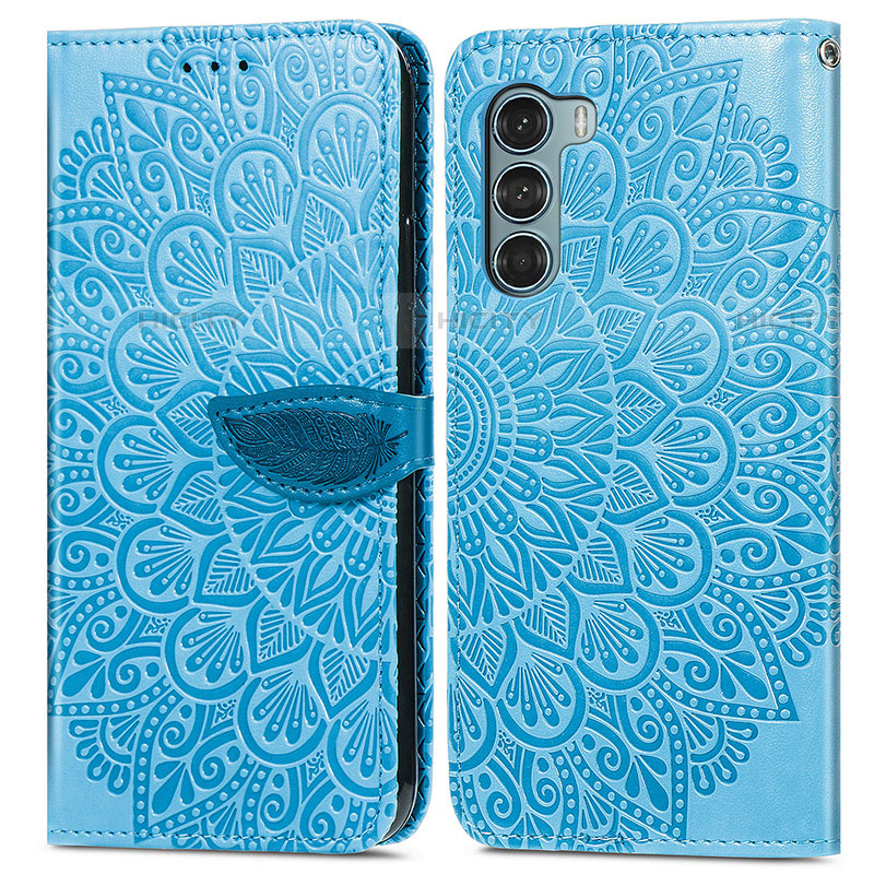 Coque Portefeuille Motif Fantaisie Livre Cuir Etui Clapet S04D pour Motorola Moto G200 5G Bleu Plus