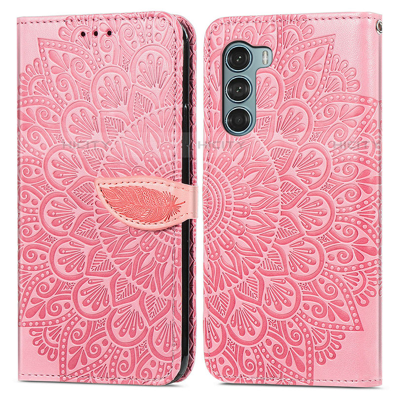 Coque Portefeuille Motif Fantaisie Livre Cuir Etui Clapet S04D pour Motorola Moto G200 5G Or Rose Plus