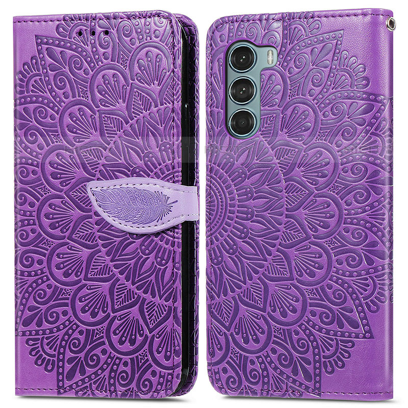 Coque Portefeuille Motif Fantaisie Livre Cuir Etui Clapet S04D pour Motorola Moto G200 5G Violet Plus