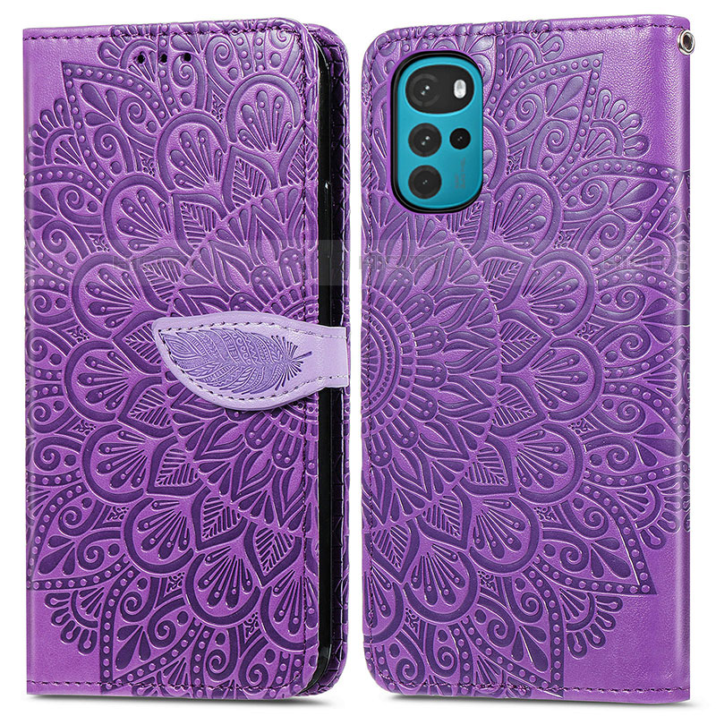 Coque Portefeuille Motif Fantaisie Livre Cuir Etui Clapet S04D pour Motorola Moto G22 Violet Plus