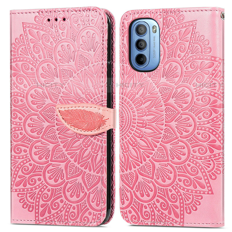 Coque Portefeuille Motif Fantaisie Livre Cuir Etui Clapet S04D pour Motorola Moto G31 Or Rose Plus