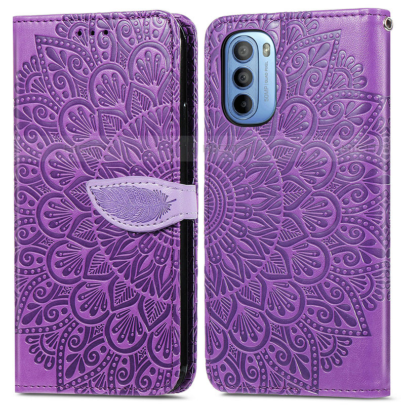 Coque Portefeuille Motif Fantaisie Livre Cuir Etui Clapet S04D pour Motorola Moto G41 Violet Plus