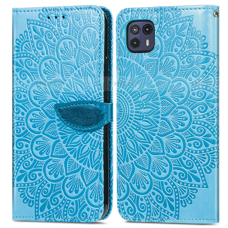 Coque Portefeuille Motif Fantaisie Livre Cuir Etui Clapet S04D pour Motorola Moto G50 5G Bleu Plus