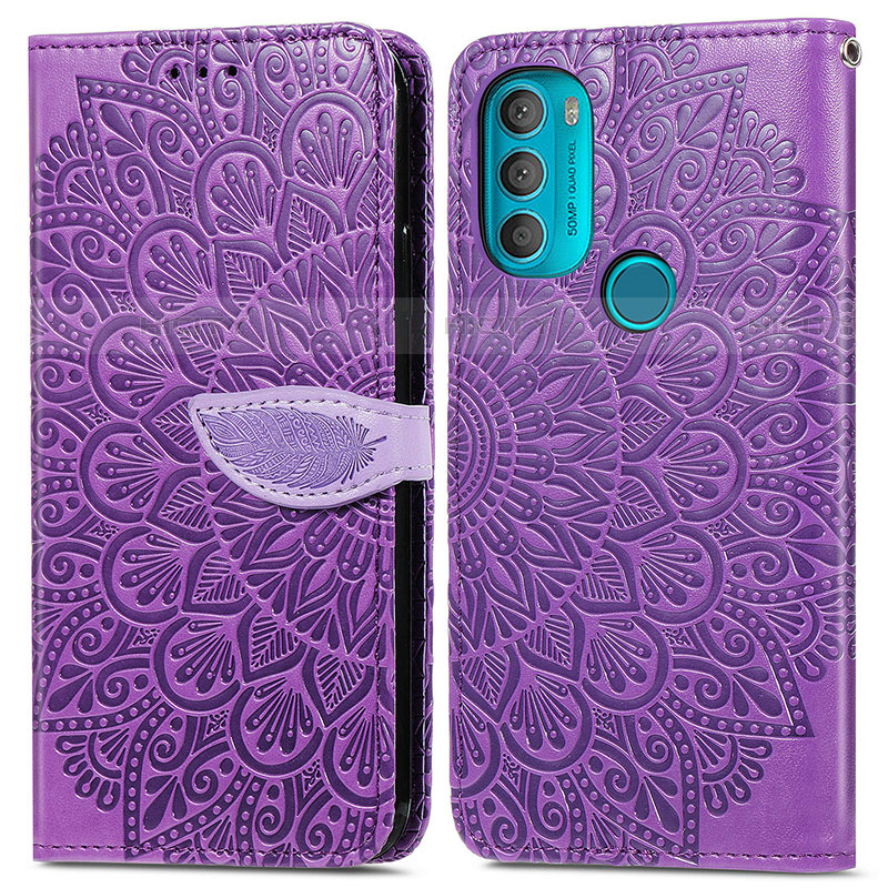 Coque Portefeuille Motif Fantaisie Livre Cuir Etui Clapet S04D pour Motorola Moto G71 5G Violet Plus