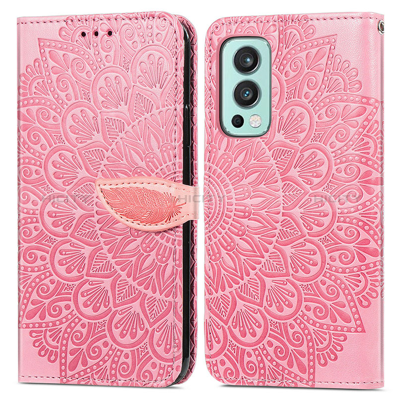 Coque Portefeuille Motif Fantaisie Livre Cuir Etui Clapet S04D pour OnePlus Nord 2 5G Or Rose Plus