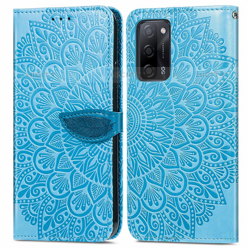 Coque Portefeuille Motif Fantaisie Livre Cuir Etui Clapet S04D pour Oppo A53s 5G Bleu Plus