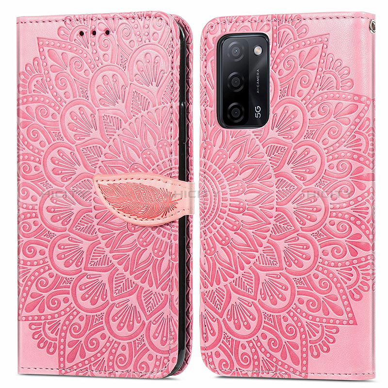 Coque Portefeuille Motif Fantaisie Livre Cuir Etui Clapet S04D pour Oppo A56 5G Or Rose Plus