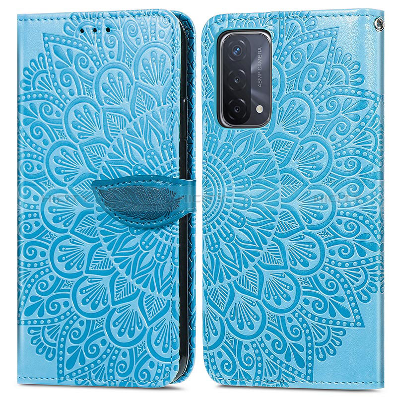 Coque Portefeuille Motif Fantaisie Livre Cuir Etui Clapet S04D pour Oppo A74 5G Bleu Plus