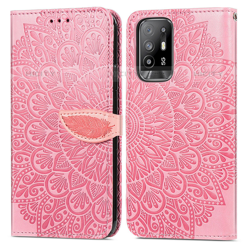 Coque Portefeuille Motif Fantaisie Livre Cuir Etui Clapet S04D pour Oppo A95 5G Or Rose Plus