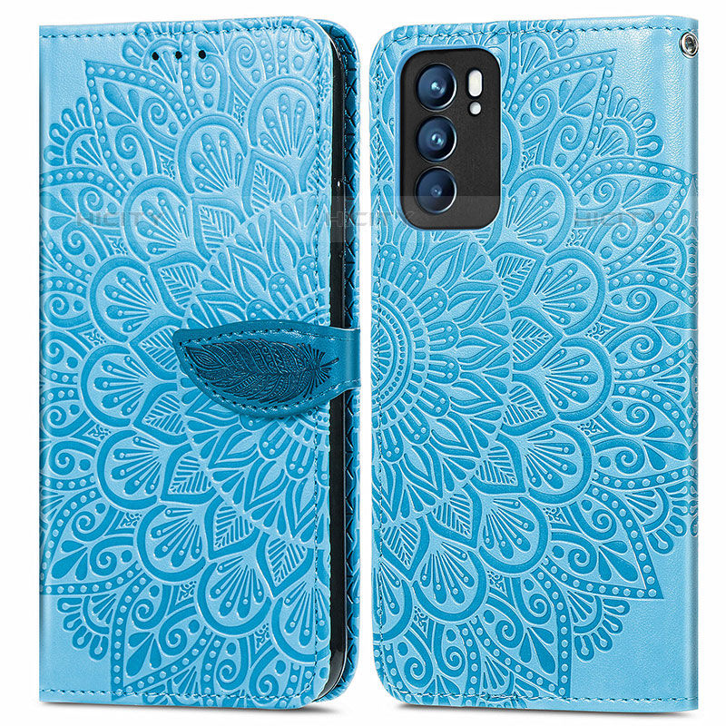 Coque Portefeuille Motif Fantaisie Livre Cuir Etui Clapet S04D pour Oppo Reno6 5G Bleu Plus