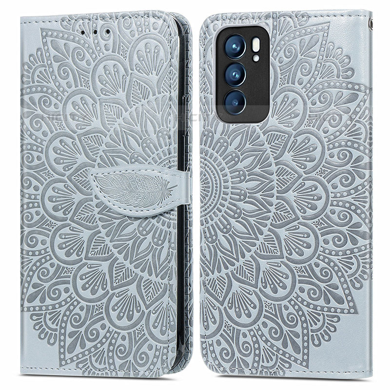 Coque Portefeuille Motif Fantaisie Livre Cuir Etui Clapet S04D pour Oppo Reno6 5G Gris Plus