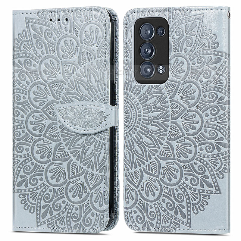 Coque Portefeuille Motif Fantaisie Livre Cuir Etui Clapet S04D pour Oppo Reno6 Pro+ Plus 5G Gris Plus