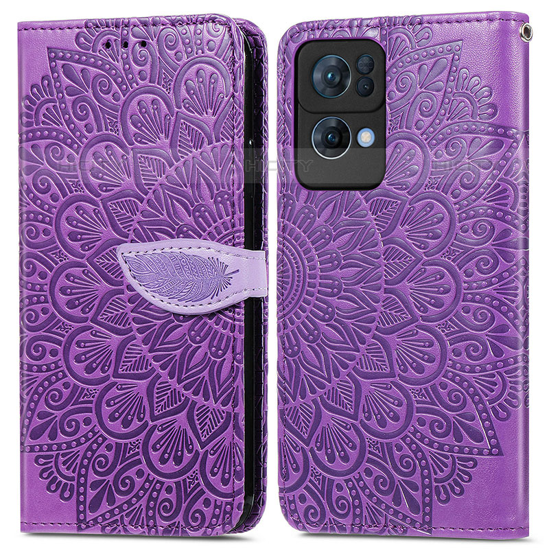 Coque Portefeuille Motif Fantaisie Livre Cuir Etui Clapet S04D pour Oppo Reno7 Pro 5G Violet Plus