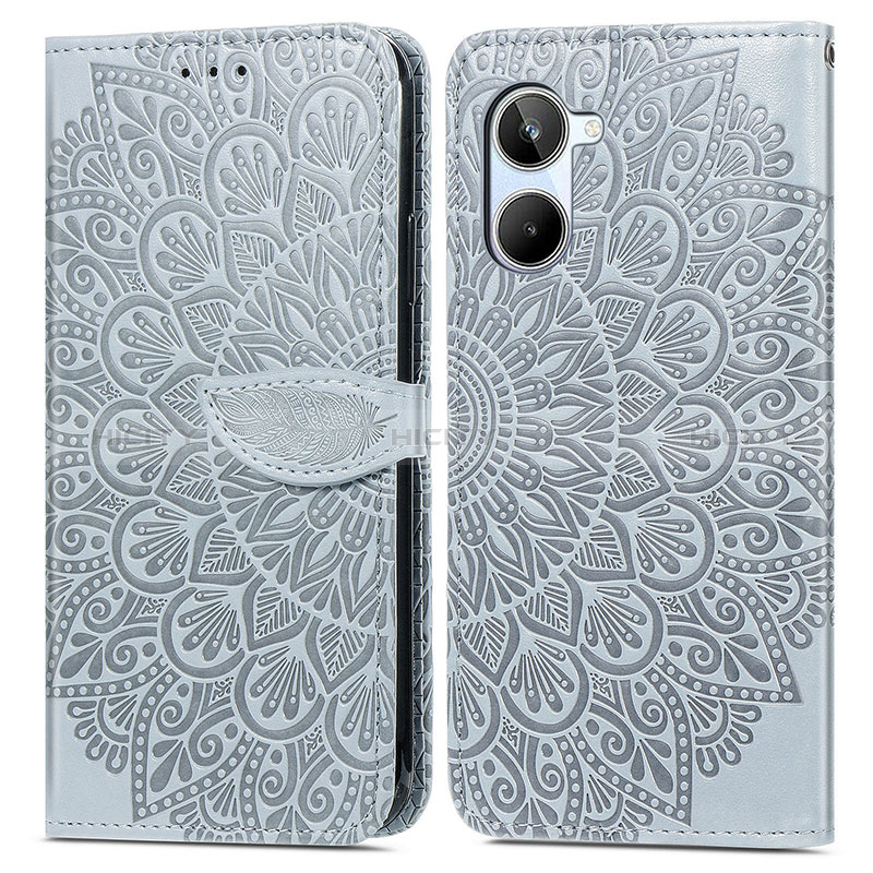 Coque Portefeuille Motif Fantaisie Livre Cuir Etui Clapet S04D pour Realme 10 4G Gris Plus