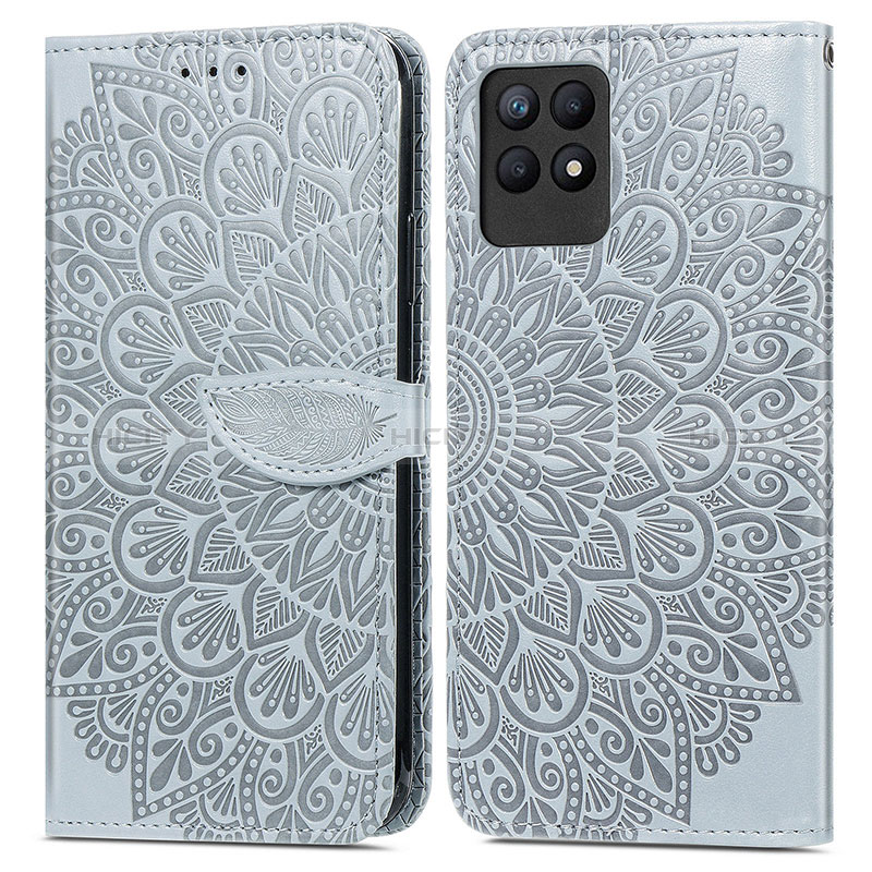 Coque Portefeuille Motif Fantaisie Livre Cuir Etui Clapet S04D pour Realme 8i Gris Plus