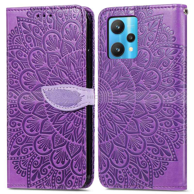 Coque Portefeuille Motif Fantaisie Livre Cuir Etui Clapet S04D pour Realme 9 4G Violet Plus