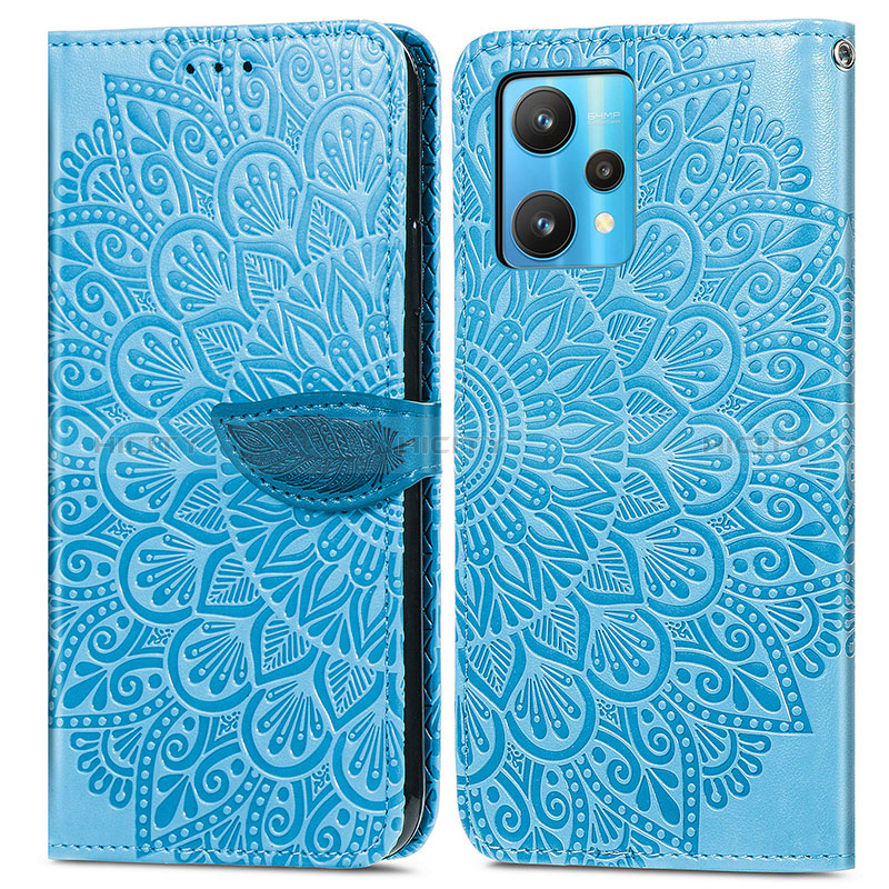 Coque Portefeuille Motif Fantaisie Livre Cuir Etui Clapet S04D pour Realme 9 5G Bleu Plus