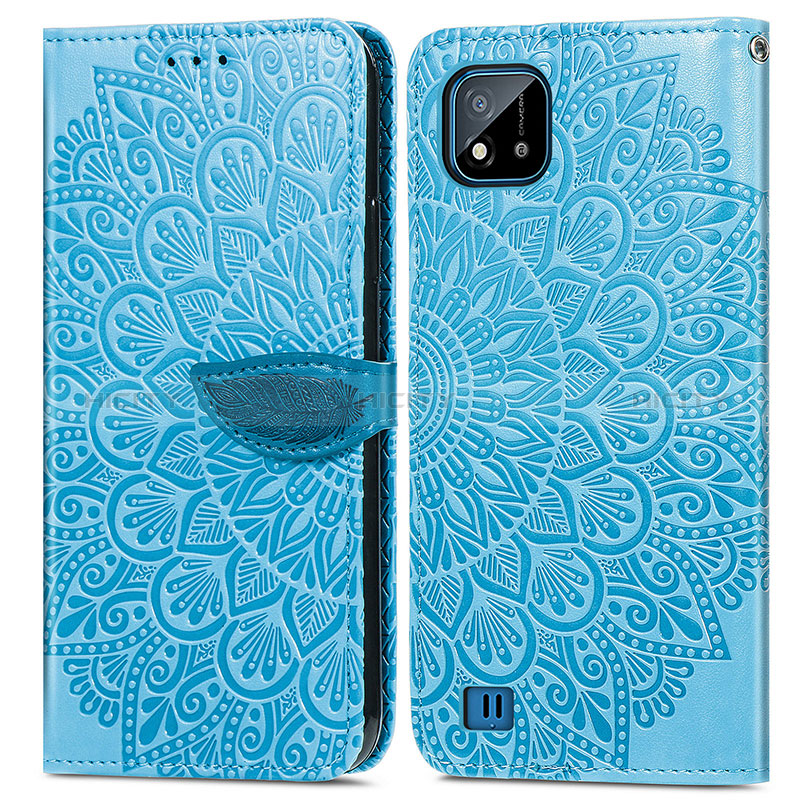 Coque Portefeuille Motif Fantaisie Livre Cuir Etui Clapet S04D pour Realme C11 (2021) Bleu Plus