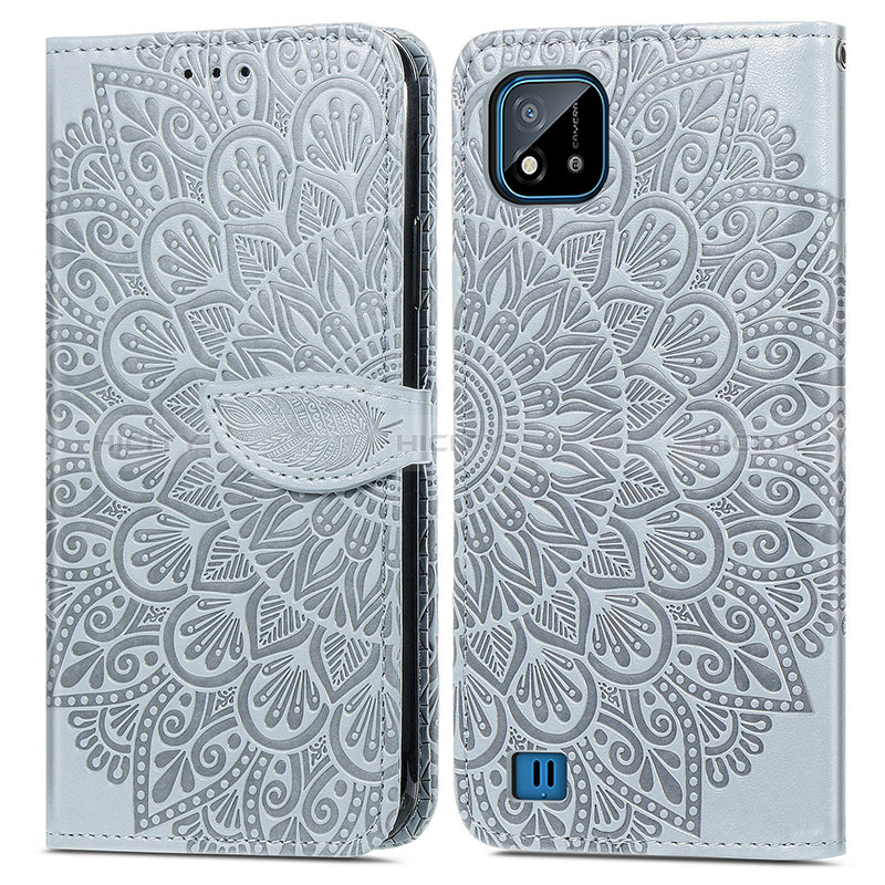 Coque Portefeuille Motif Fantaisie Livre Cuir Etui Clapet S04D pour Realme C11 (2021) Gris Plus