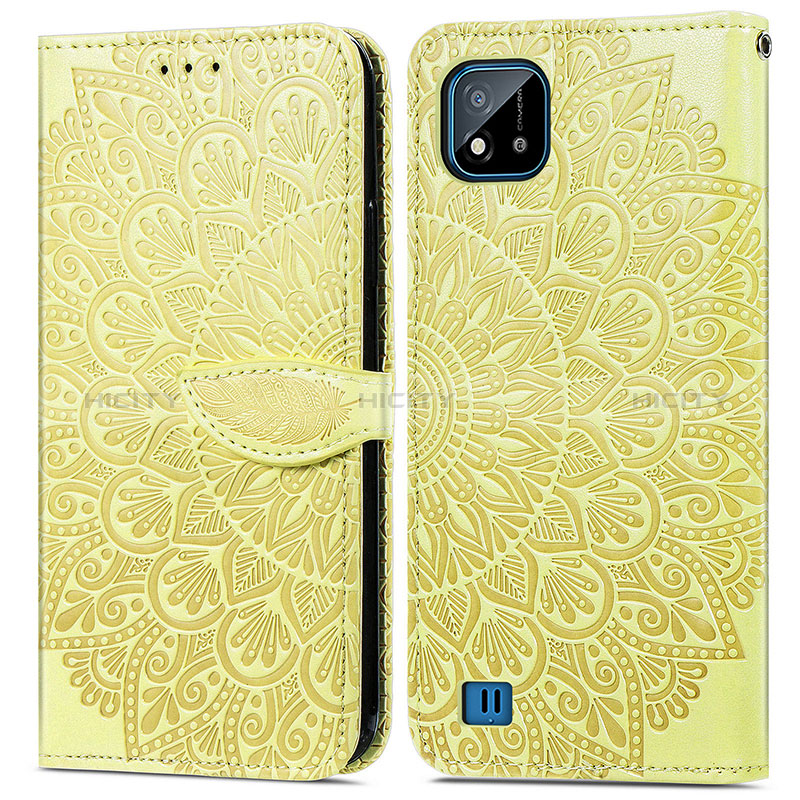 Coque Portefeuille Motif Fantaisie Livre Cuir Etui Clapet S04D pour Realme C20 Jaune Plus