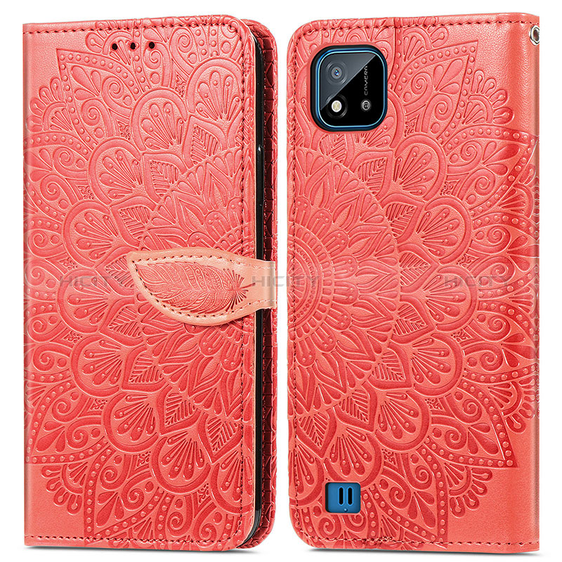 Coque Portefeuille Motif Fantaisie Livre Cuir Etui Clapet S04D pour Realme C20 Rouge Plus