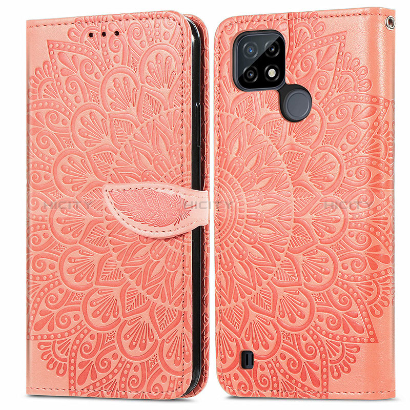 Coque Portefeuille Motif Fantaisie Livre Cuir Etui Clapet S04D pour Realme C21 Orange Plus