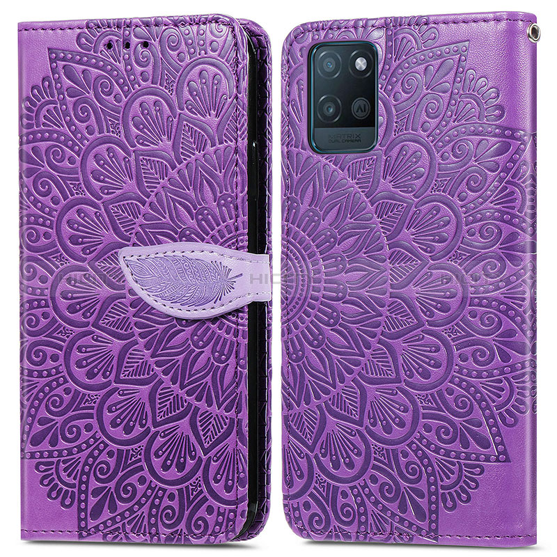 Coque Portefeuille Motif Fantaisie Livre Cuir Etui Clapet S04D pour Realme V11s 5G Violet Plus