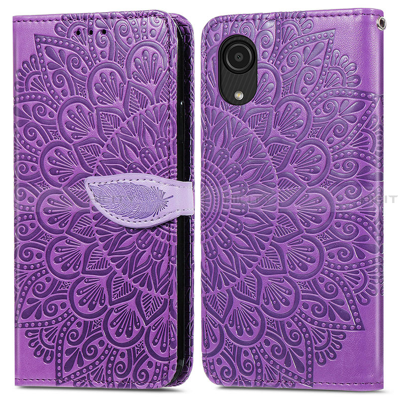 Coque Portefeuille Motif Fantaisie Livre Cuir Etui Clapet S04D pour Samsung Galaxy A03 Core Violet Plus